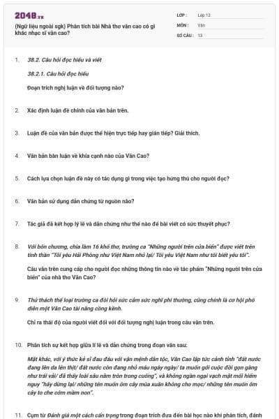 (Ngữ liệu ngoài sgk) Phân tích bài Nhà thơ văn cao có gì khác nhạc sĩ văn cao?