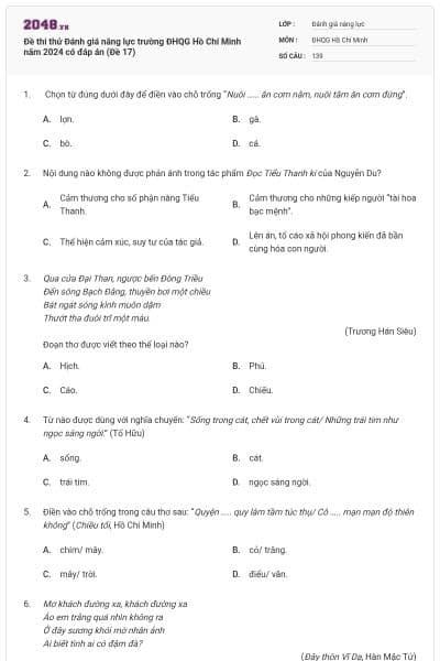 Đề thi thử Đánh giá năng lực trường ĐHQG Hồ Chí Minh năm 2024 có đáp án (Đề 17)