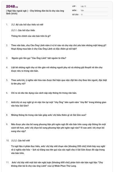 ( Ngữ liệu ngoài sgk )  - Chợ không đàn bà là chợ cầu ông lãnh (trích)