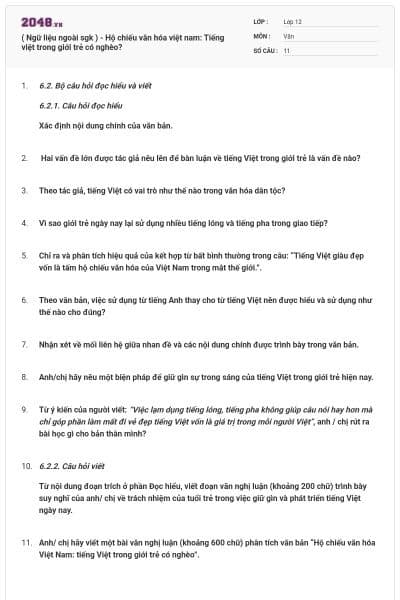 ( Ngữ liệu ngoài sgk )  - Hộ chiếu văn hóa việt nam: Tiếng việt trong giới trẻ có nghèo?