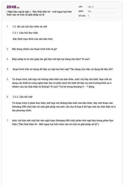 ( Ngữ liệu ngoài sgk )  - Rác thải điện tử - mối nguy hại trên toàn cầu và một số giải pháp xử lý