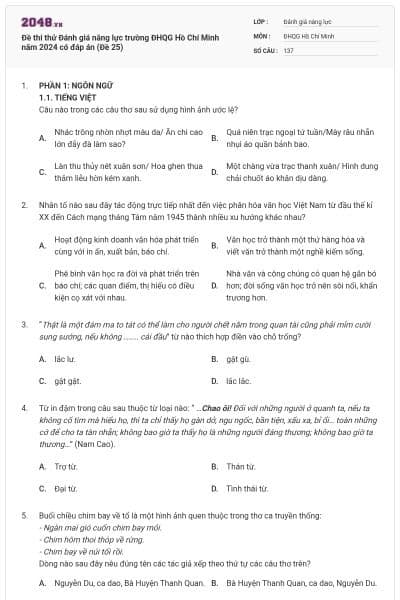 Đề thi thử Đánh giá năng lực trường ĐHQG Hồ Chí Minh năm 2024 có đáp án (Đề 25)
