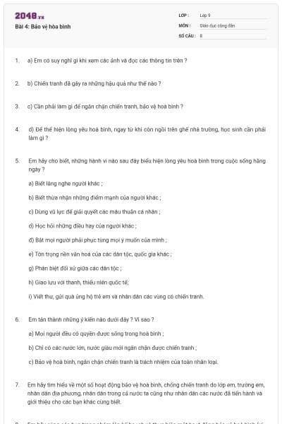 Bài 4: Bảo vệ hòa bình