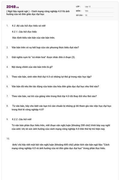 ( Ngữ liệu ngoài sgk )  - Cách mạng công nghiệp 4.0 Và ảnh hưởng của nó đến giáo dục đại học