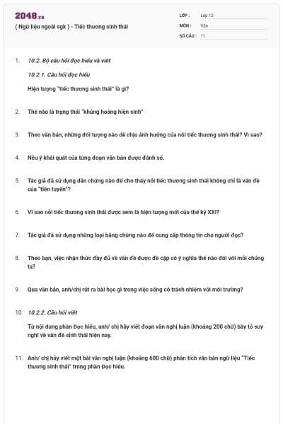 ( Ngữ liệu ngoài sgk )  -  Tiếc thương sinh thái