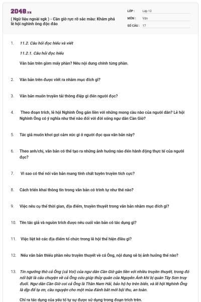 ( Ngữ liệu ngoài sgk ) - Cần giờ rực rỡ sắc màu: Khám phá lễ hội nghinh ông độc đáo