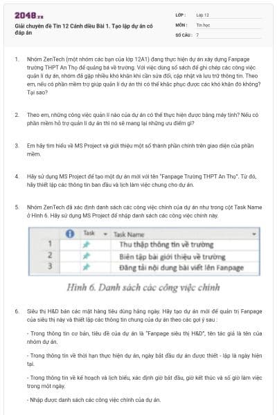 Giải chuyên đề Tin 12 Cánh diều Bài 1. Tạo lập dự án có đáp án