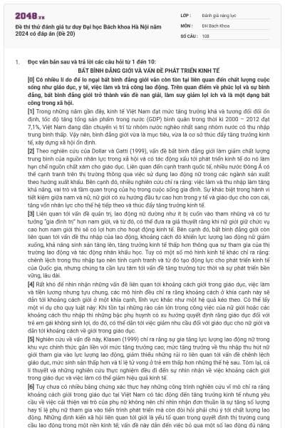 Đề thi thử đánh giá tư duy Đại học Bách khoa Hà Nội năm 2024 có đáp án (Đề 20)
