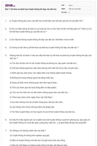 Bài 7: Kế thừa và phát huy truyền thống tốt đẹp của dân tộc