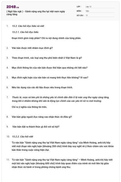 ( Ngữ liệu sgk ) - Gánh nặng ung thư tại việt nam ngày càng tăng