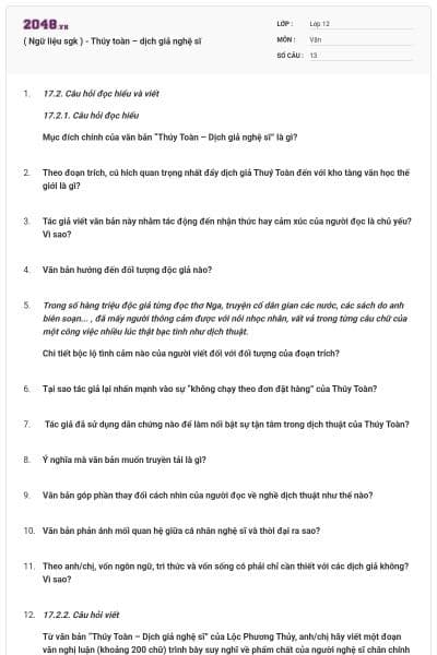 ( Ngữ liệu sgk ) - Thúy toàn – dịch giả nghệ sĩ