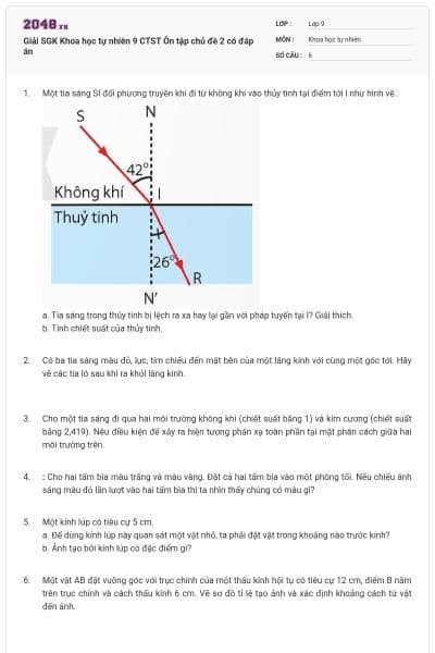 Giải SGK Khoa học tự nhiên 9 CTST Ôn tập chủ đề 2 có đáp án