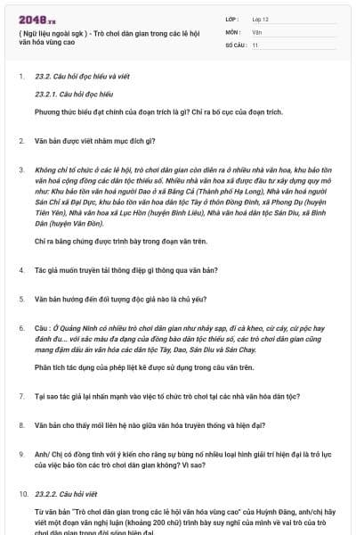 ( Ngữ liệu ngoài sgk ) -  Trò chơi dân gian trong các lễ hội văn hóa vùng cao