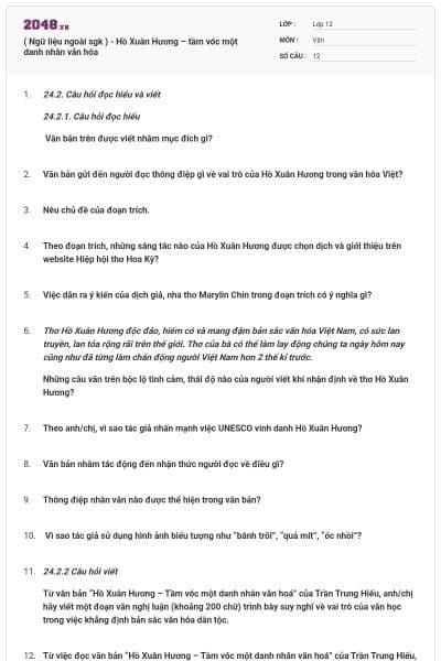 ( Ngữ liệu ngoài sgk ) - Hồ Xuân Hương – tầm vóc một danh nhân văn hóa