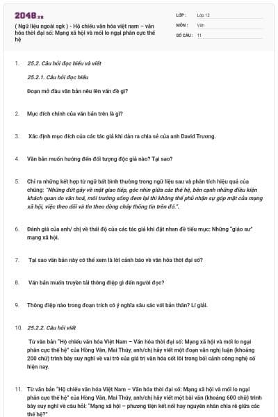 ( Ngữ liệu ngoài sgk ) - Hộ chiếu văn hóa việt nam – văn hóa thời đại số: Mạng xã hội và mối lo ngại phân cực thế hệ