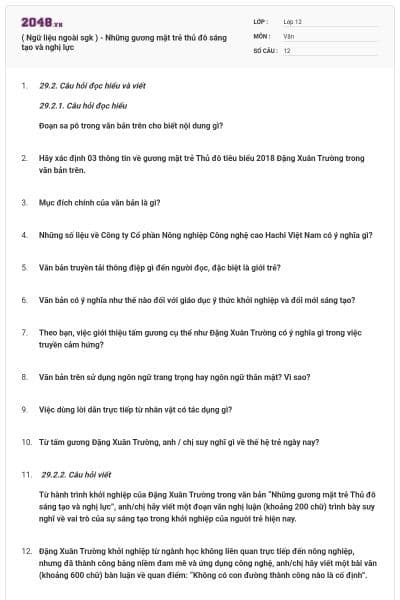 ( Ngữ liệu ngoài sgk ) - Những gương mặt trẻ thủ đô sáng tạo và nghị lực