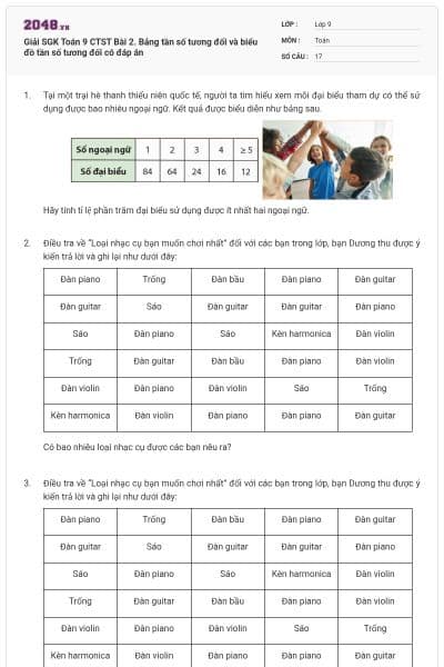 Giải SGK Toán 9 CTST Bài 2. Bảng tần số tương đối và biểu đồ tần số tương đối có đáp án