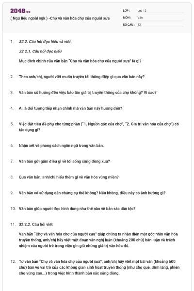 ( Ngữ liệu ngoài sgk ) -Chợ và văn hóa chợ của người xưa