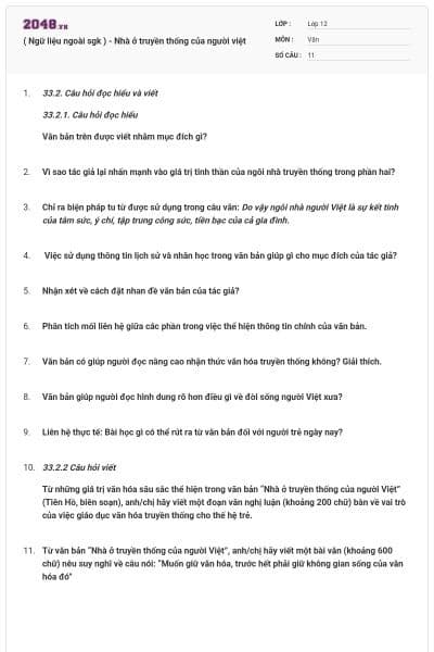 ( Ngữ liệu ngoài sgk ) - Nhà ở truyền thống của người việt