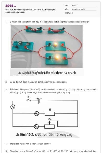 Giải SGK Khoa học tự nhiên 9 CTST Bài 10: Đoạn mạch song song có đáp án