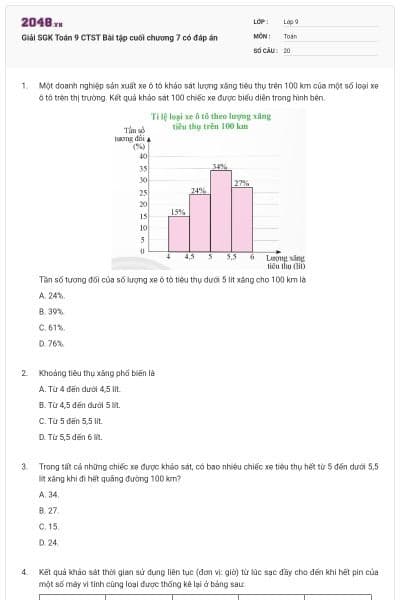 Giải SGK Toán 9 CTST Bài tập cuối chương 7 có đáp án