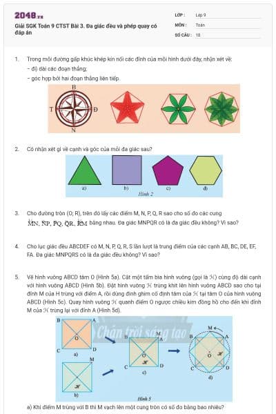 Giải SGK Toán 9 CTST Bài 3. Đa giác đều và phép quay có đáp án