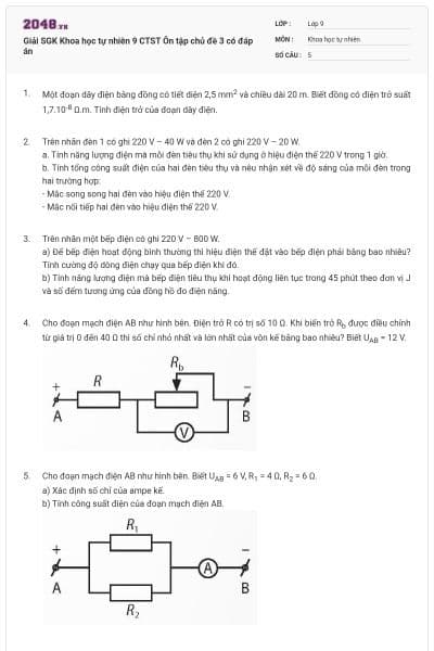 Giải SGK Khoa học tự nhiên 9 CTST Ôn tập chủ đề 3 có đáp án