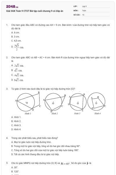 Giải SGK Toán 9 CTST Bài tập cuối chương 9 có đáp án