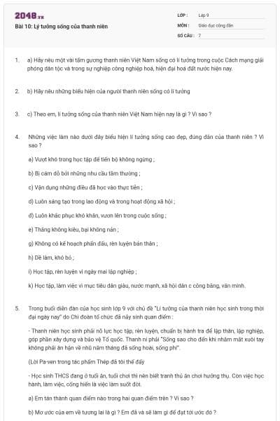 Bài 10: Lý tưởng sống của thanh niên