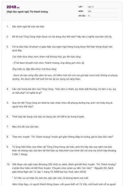 (Ngữ liệu ngoài sgk) Thi thành hoàng