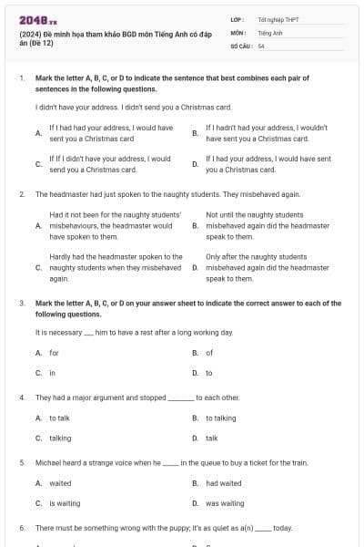 (2024) Đề minh họa tham khảo BGD môn Tiếng Anh có đáp án (Đề 12)