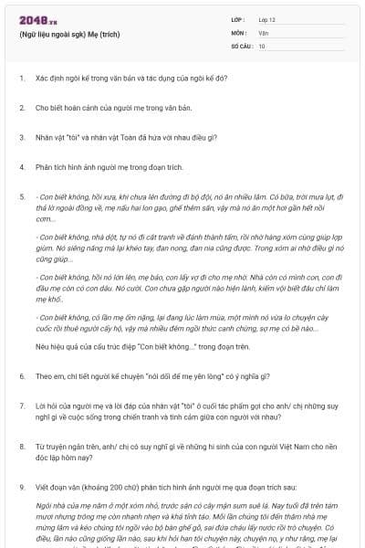 (Ngữ liệu ngoài sgk) Mẹ (trích)