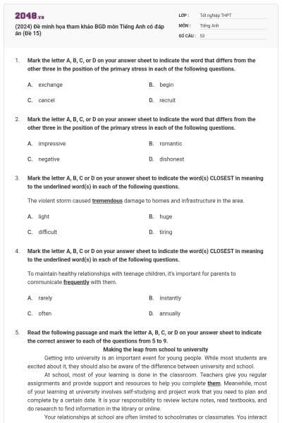 (2024) Đề minh họa tham khảo BGD môn Tiếng Anh có đáp án (Đề 15)