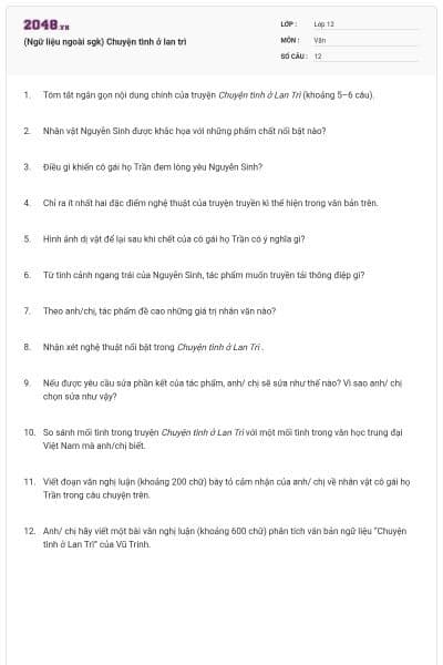 (Ngữ liệu ngoài sgk) Chuyện tình ở lan trì