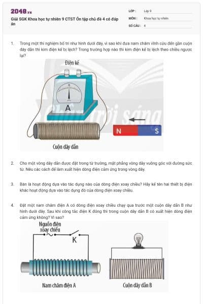 Giải SGK Khoa học tự nhiên 9 CTST Ôn tập chủ đề 4 có đáp án