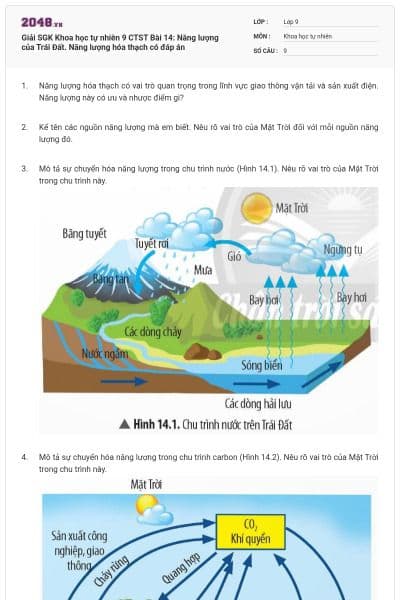 Giải SGK Khoa học tự nhiên 9 CTST Bài 14: Năng lượng của Trái Đất. Năng lượng hóa thạch có đáp án