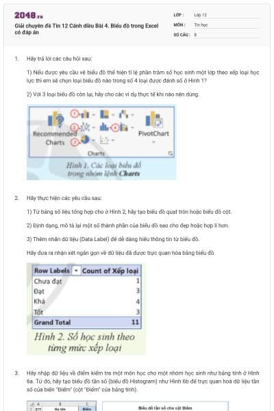 Giải chuyên đề Tin 12 Cánh diều Bài 4. Biểu đồ trong Excel có đáp án