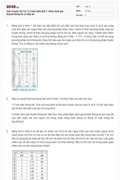 Giải chuyên đề Tin 12 Cánh diều Bài 7. Kiểm định giả thuyết thống kê có đáp án