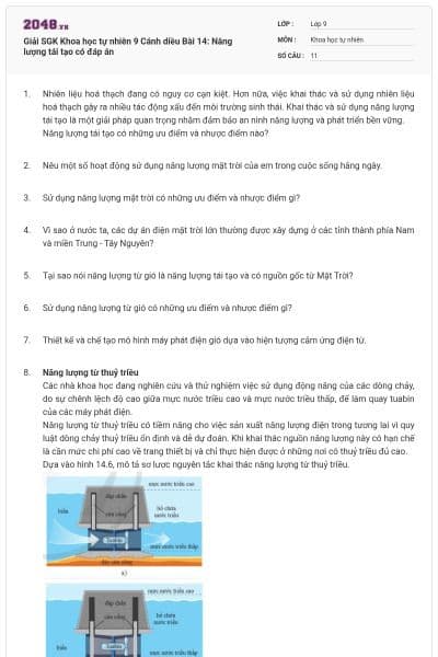 Giải SGK Khoa học tự nhiên 9 Cánh diều Bài 14: Năng lượng tái tạo có đáp án