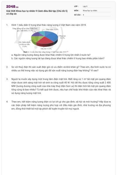 Giải SGK Khoa học tự nhiên 9 Cánh diều Bài tập (Chủ đề 5) có đáp án