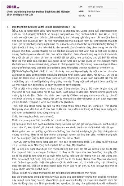 Đề thi thử đánh giá tư duy Đại học Bách khoa Hà Nội năm 2024 có đáp án (Đề 22)