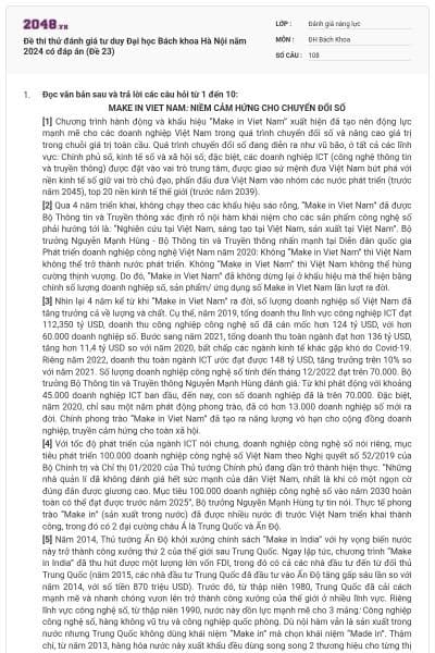 Đề thi thử đánh giá tư duy Đại học Bách khoa Hà Nội năm 2024 có đáp án (Đề 23)