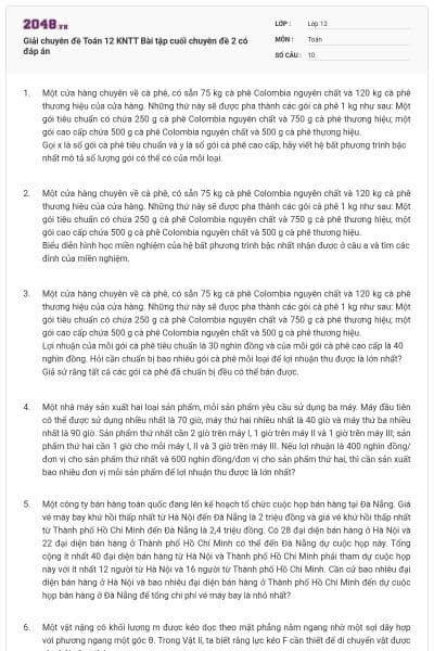 Giải chuyên đề Toán 12 KNTT Bài tập cuối chuyên đề 2 có đáp án