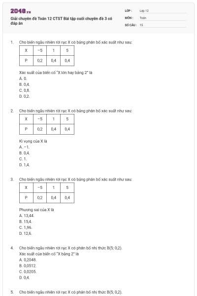 Giải chuyên đề Toán 12 CTST Bài tập cuối chuyên đề 3 có đáp án