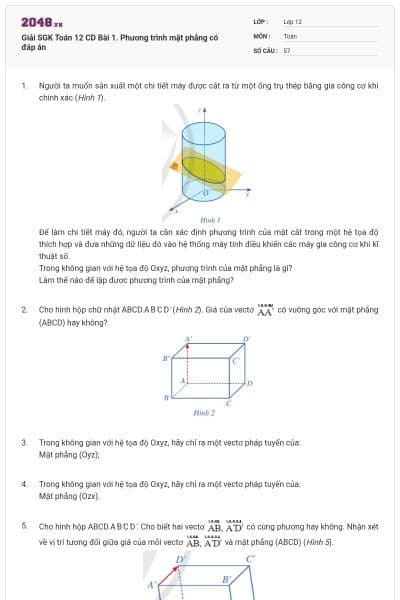 Giải SGK Toán 12 CD Bài 1. Phương trình mặt phẳng có đáp án