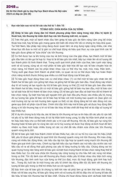 Đề thi thử đánh giá tư duy Đại học Bách khoa Hà Nội năm 2024 có đáp án (Đề 28)