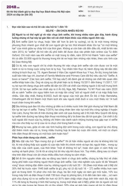 Đề thi thử đánh giá tư duy Đại học Bách khoa Hà Nội năm 2024 có đáp án (Đề 30)