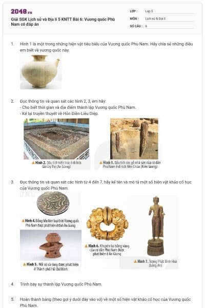 Giải SGK Lịch sử và Địa lí 5 KNTT Bài 6: Vương quốc Phù Nam có đáp án