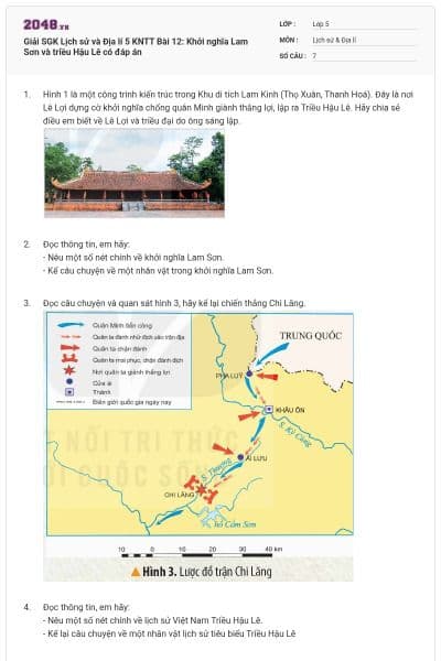 Giải SGK Lịch sử và Địa lí 5 KNTT Bài 12: Khởi nghĩa Lam Sơn và triều Hậu Lê có đáp án