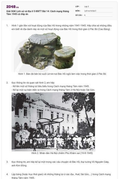 Giải SGK Lịch sử và Địa lí 5 KNTT Bài 14: Cách mạng tháng Tám 1945 có đáp án